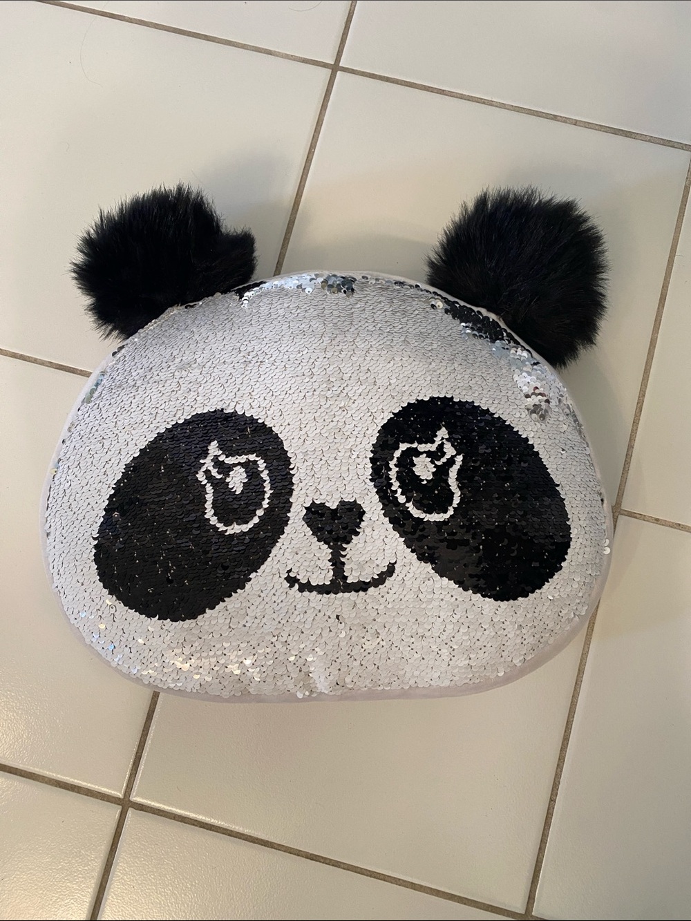Source Unknown Panda Sequin Decorative Pillow - Black & White